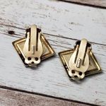 Vintage Clip On Earrings Diamond Shape Black with Dark Gold Pattern 7/8" Photo 4