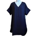 IRIS & INK Dress V Neck Short Sleeve Lined Navy Blue NWT Size 2 Photo 1