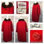 American Vintage 1960s Red Wool Mink Collar Brittany Stroock Full-Length Coat medium Photo 13