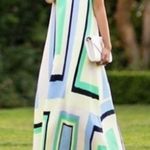 Anthropologie  Maeve Abstract Maxi Dress Geometric Green Blue Pattern Size L Photo 2