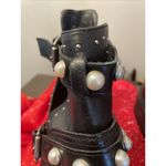 ZARA  Women's Black Pearl Buckle Motorcycle Faux Leather Combat Boot Sz 39 US 8.5 Photo 3