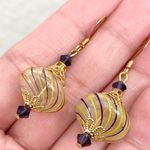 Vintage Handblown Glass Swirl Yellow/Purple Dangling Drop Earrings Photo 6