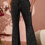 SOLY HUX Metallic Sequin Tie Front Elastic Waist Flare Leg Bottom Disco Pants XL Black Photo 5