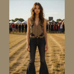 Vintage Silk Vest Lace Embellished Beads Sequin Floral Boho Size XL Photo 1