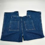 ZARA Jeans Womens USA 6 Wide Leg High Waist Crop Blue Denim Gold Accent Buttons Photo 9