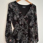 ASTR  Black Pink Floral Long Sleeve Romper Small Deep V Party Sexy Romantic Goth Photo 4