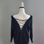 Allegra Gold Black Lace Up Back Sweater S Photo 3