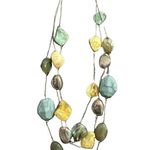 Earth Tone Stone Tiered Necklace Three Strand Adjustable Length Green Tones Photo 3