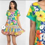 Jams World 90s  Floral Tropical Flowy Printed Mini Dress Tiered Vintage S‎ Photo 1