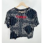 Tommy Jeans Women Cropped Tee Blue Bandana Paisley Print Logo Sz S Festival Photo 0