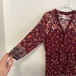 Knox Rose Floral Print Long Sleeve V-Neck Button Down Shift Midi Dress Burgundy Photo 10
