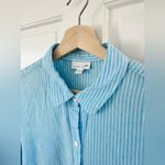 J. Jill Love Linen Sky Blue White Stripe Button Up Shirt Blouse Size M Size M Photo 1