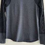 Lucky Brand  Waffle Knit Thermal Crochet Eyelet Lace Sleeves, Grey/Black, Med Photo 4