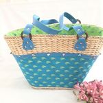 Teal Large Straw Beach Tote Bag Photo 0