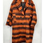 Asos Womens Brushed Coat Brown Orange Striped Buttons Pocket Flaps Collar 12 Photo 0