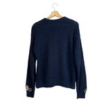 Vintage 80s 90s Navy Hand Knit Sweater w/ Floral Detail & Gold Stitching M/L Photo 8