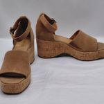 Lisa + Vicky Suede Cork Platform Wedge Sandals Women's 7M Tan Minimalist Shoes Size 7 Photo 3
