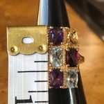 Multi Gemstone Sterling Silver Yellow Gold Vermeil Art Deco Ring Size 6 Purple Photo 4