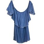 Elan  Off -Shoulder Blue Ruffle -Layer Raw Edge Off-Shoulder Mini Dress Photo 5