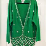 Cervelle Vintage Beaded Pearl Embellished V Neck Cardigan Sweater Kelly Green Size L Photo 0