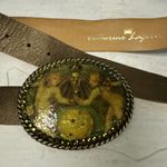 Women’s Inlaid Angels Rhinestone Gold PLeather Gold Buckle Med 30 Photo 1