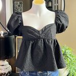 SheIn  V-Cay Collection Smocked Puff Sleeve Black Babydoll Top Size Large NWT Photo 0