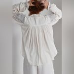 Laurence Bras Cotton Nord Blue Smocked Embroidered Blouse Small White Navy Boho Photo 1