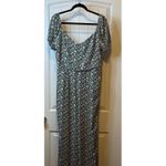 Source Unknown ASU Wish Floral Jumpsuit Cottage Core Green Puff Sleeve Tie Front Boho Chic # Photo 3