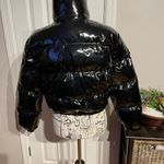 Pretty Little Thing Vinyl Glossy Shiny Crop Puffer Vintage y2k Whimsygoth Zip Long Sleeve Black Jacket Women's Size 6 utility minimalist baggy edgy street wear Photo 2