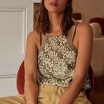 Free People NEW  Moss Green Night out Snakeskin Print Bodysuit Size Medium Photo 0