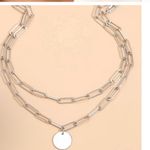 Silver tone double paper clip chain Necklace with circle charm‎ like new! Photo 1