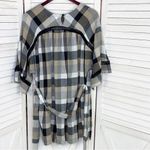 Maeve  Anthropologie Oversized Plaid Kimono Tunic Dress Tie WaistTan Black Small Photo 9