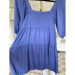 Hunter & Brown Mini Dress Square Neck Puff Sleeve Lightweight Buttery Soft Event Blue Size M Photo 3