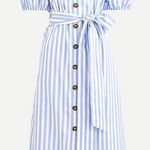 J.Crew NWT $148 Cottage Dress in Stripe Puff Sleeve Belted Blue & White Sz S Photo 0