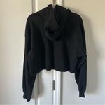 Fabletics Black Cropped Fleece Hoodie Raw Hemline Photo 2