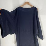 Free People Navy Blue Floral Beaded Embroidered Chiffon Dolman Sleeve Dress M Photo 12