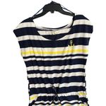 Beach By Exist  Womens Medium Nautical Striped Navy White Yellow Drawstring Dress Photo 3