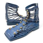 Vivienne Hu VHNY Cobalt Studded Leather Straps Ankle Boots Size 7 (EU 37) Blue Photo 2