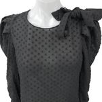 ZARA Women's Black Bow Tie Long Puff Sleeve 3D Semi Sheer Blouse Top Size S Photo 2
