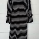 Ann Taylor Women’s 2 Black White Striped Bell Sleeve Dress Midi Photo 0