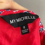 My Michelle  Sundress‎ Red Floral Ditsy Print Dress Medium Flutter Sleeves V-Neck Photo 3