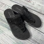 Clarks  Women's Black Sequin Thong Platform Wedge Slip On Sandals Wedges 8 Photo 5