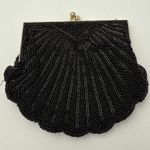 Vintage Joan Bari Black Beaded Clutch Shell Gold Evening Pouch Bag Photo 1