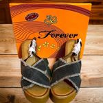 Forever Denim Chunky Heel Shoes Sz 9 Blue Photo 0