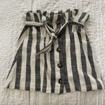 Lulus Reena Washed Black Striped Paper Bag Waist Mini Skirt Photo 4