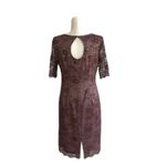 Antonio Melani  Dress Maroon Gold Foil Lace Short Sleeve Sheath Cocktail Size 6 Photo 4
