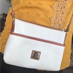 Dooney & Bourke Authentic  White Pebbled Leather Logo zip top crossbody Photo 7