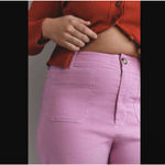 Anthropologie  Meave The Colette Wide Leg Crop Pink Contrast Stitch Pants 30 TALL Photo 1