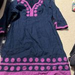 Boden blue linen polka dot embroidred mini dress 4P Purple Photo 3