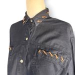 Vintage Black Lace Up Western Shirt Women’s Small Cotton Button Down Ranch Top Photo 2